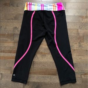 Lululemon Luon Crop Leggings pink black white 6